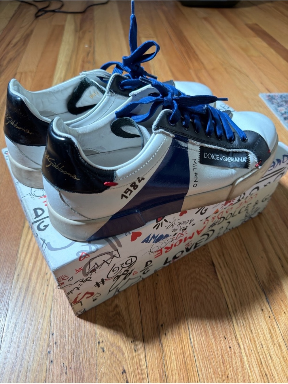 Dolce & Gabbana Men’s White, Blue and Black Milano Leather Sneakers